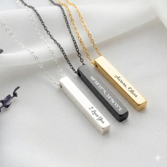 Men's Custom 3D Vertical Bar Necklace - Rugged 304 Stainless Steel - Personalized 4-Sided Engraved Pendant - Waterproof Minimalist Jewelry for Him - Image 3