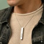 Men's Custom 3D Vertical Bar Necklace - Rugged 304 Stainless Steel - Personalized 4-Sided Engraved Pendant - Waterproof Minimalist Jewelry for Him