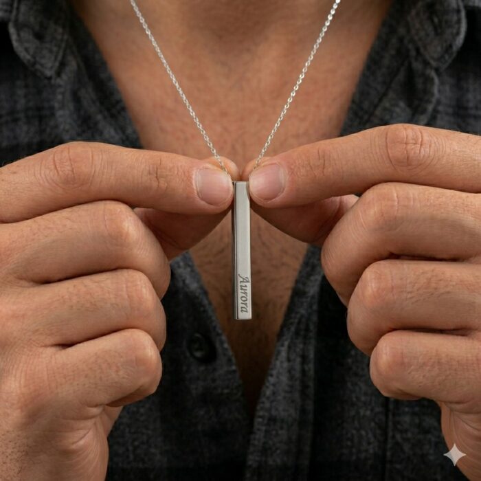 Men's Custom 3D Vertical Bar Necklace - Rugged 304 Stainless Steel - Personalized 4-Sided Engraved Pendant - Waterproof Minimalist Jewelry for Him - Image 4